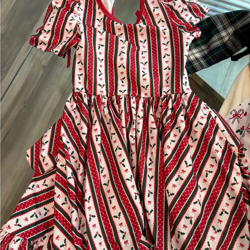 Charming Holiday Kids Dress with Red Stripes